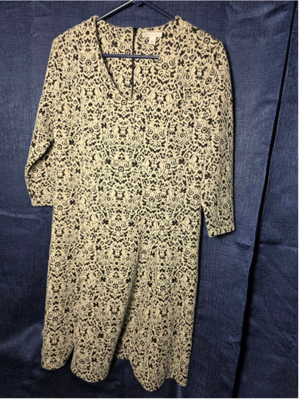 Women's Cato Long Sleeve Dress L Beige Black Patterned - Picture 2 of 5